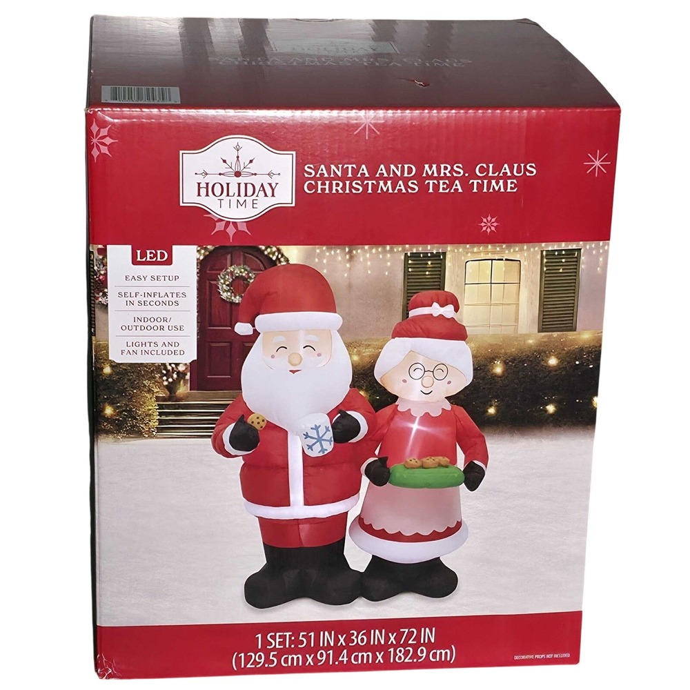 Holiday Time Santa Mrs Claus Christmas Tea Time 6 Ft LED Airblown Inflatable NEW